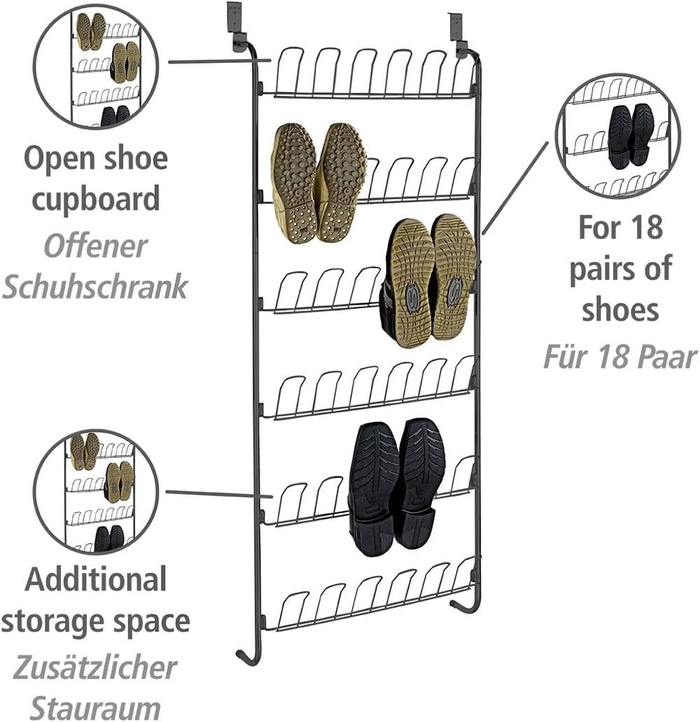 Wenko 18 Pairs Black Shoe Rack, 59 x 151 x 14 cm