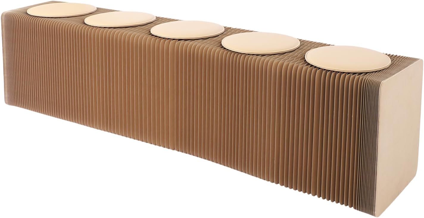 Accordion Folding Paper Sofa with 5 Cushions, Portable & Durable Kraft Paper Relaxing Bench Chair for Versatile Seating in Home, Office Decorative Chair Stool,8.2ft Length,Brown