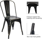 Devoko Metal Indoor-Outdoor Chairs Distressed Style Kitchen Dining Chairs Stackable Side Chairs with Back Set of 4 (Black Gold)