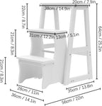 LYNICESHOP Folding Library Ladder Chair, 3-Step Wooden Folding Chair Lightweight Portable Multifunctional Step Stool, Stool Stepladders Display Stand and Flower Stand (White)