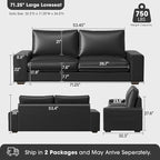 Faux Leather Couch, Mid Century Modern Comfy Loveseat Sofa with Wide Arm, Side Pockets, Solid Wooden Frame for Office, Living Room and Bedroom, 2 Seater (Black, 71.25 Inches)