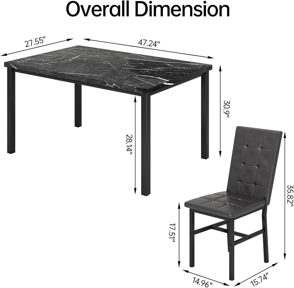 Hooseng Kitchen Table Set 5 Piece Dining Room Table Set Marble Dining Table 4...