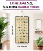 Hanging Jewelry Organizer 34.7 x 17.2 inches XL Size with Clear Pockets & Hooks – Double-Sided Necklace, Earrings & Rings Storage Holder – Space-Saving Closet Organizer for Women