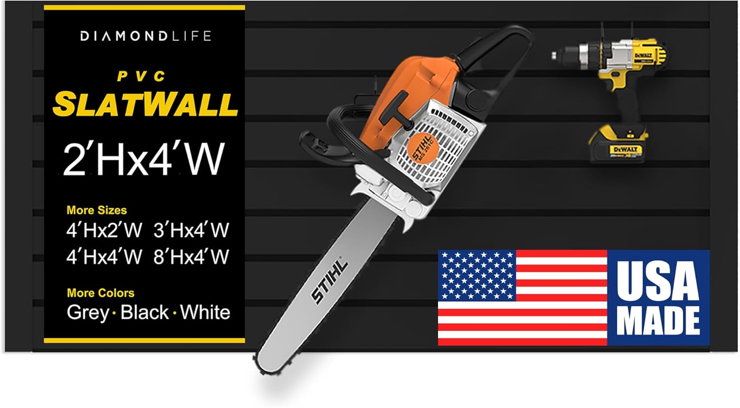 DLDIRECT 24" X 48" - Slatwall Panel Garage Organizer: Heavy Duty Wall Mounted PVC Rack, Interlocking Slat Paneling for Garage Storage, Slotwall Board, Shelves System