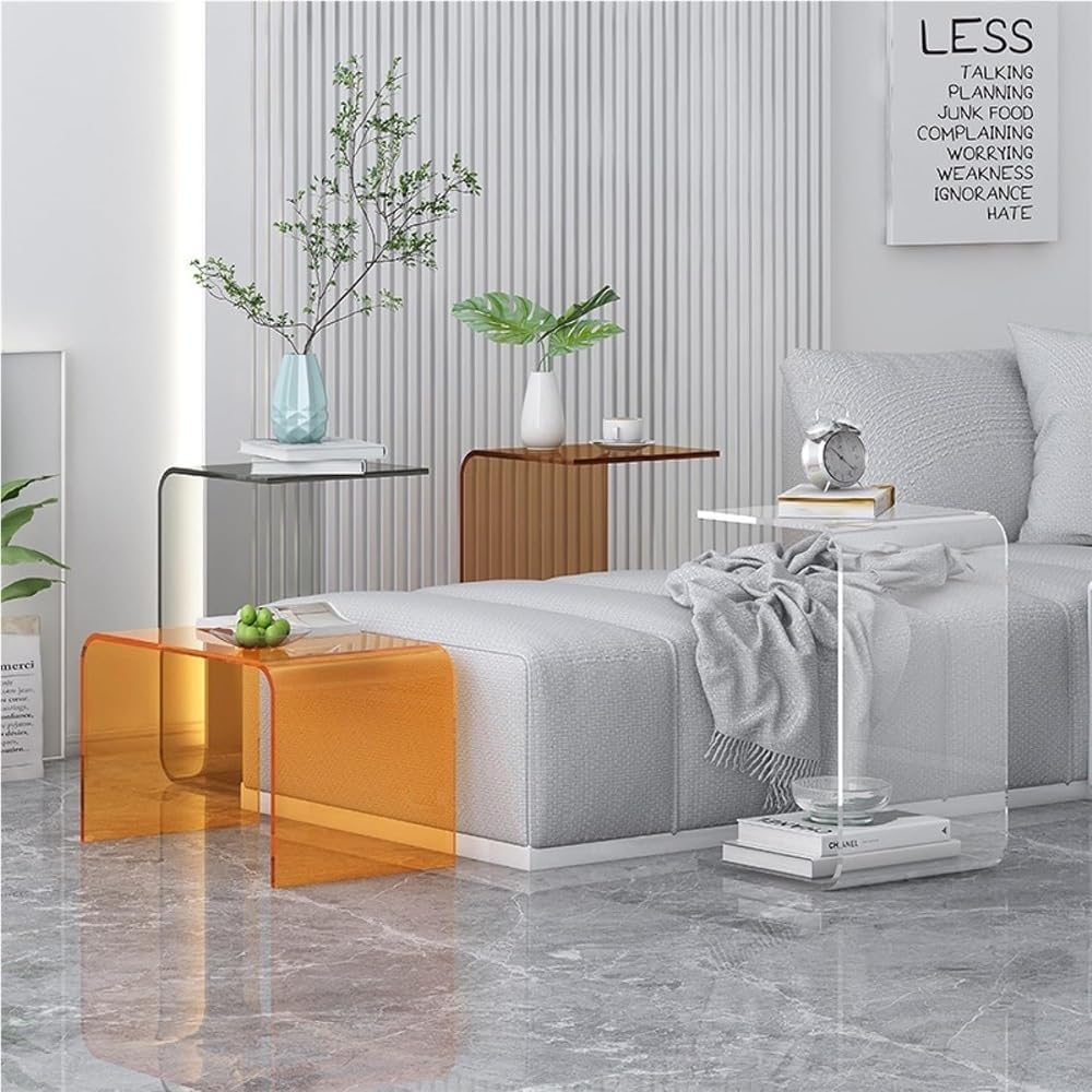 Acrylic Clear Side Table, C-Shape Bedside Table, Modern End Table, Sofa End T...