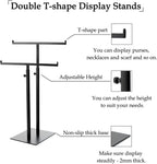 Purse Display Stand Jewelry Towers, Black Double T-Shaped Tabletop Stainless Steel Hook Hanging Adjustable Height Handbag Holder for Organizer Luxury Bags Necklaces Home Store Boutique Retail Closet