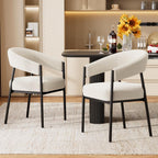 yeag Modern Dining Chairs Set of 2, Upholstered Barrel Dining Room Chairs with Curved Back, Farmhouse Accent Arm Kitchen Side Chairs with Metal Legs for Kitchen, Home, Apartment (Off White)