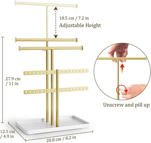 3 Tier Jewelry Holder Organizer, Necklace Display Stand, Height Adjustable Jewelry Tower for All Earrings, Bracelets, Watches, Rings