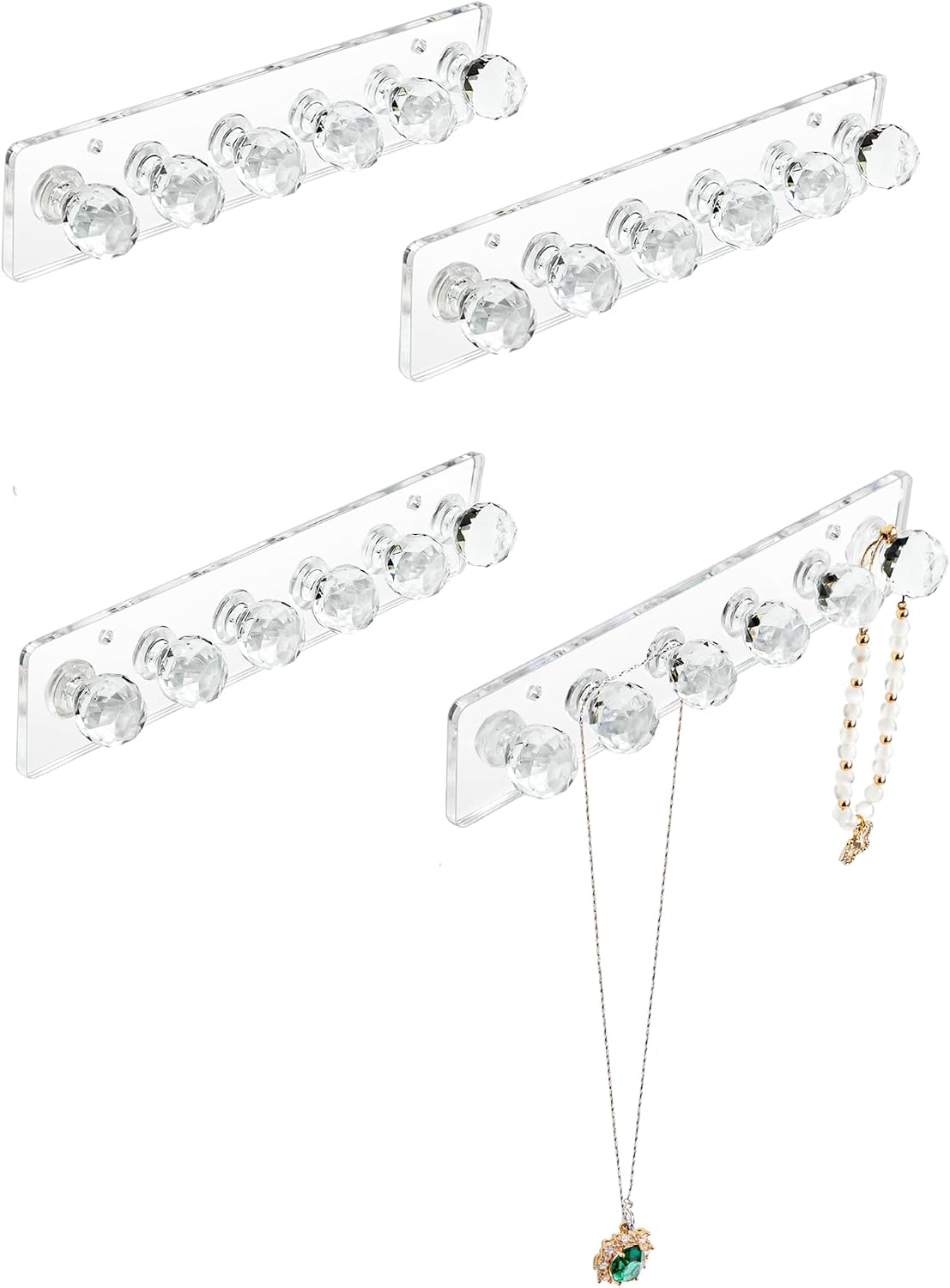 Heesch Necklace Hanger, Acrylic Necklace Holder, Necklace Organizer Wall Mount, Jewelry Hooks for Necklaces, Bracelets, Chains (4-pack Clear Short)