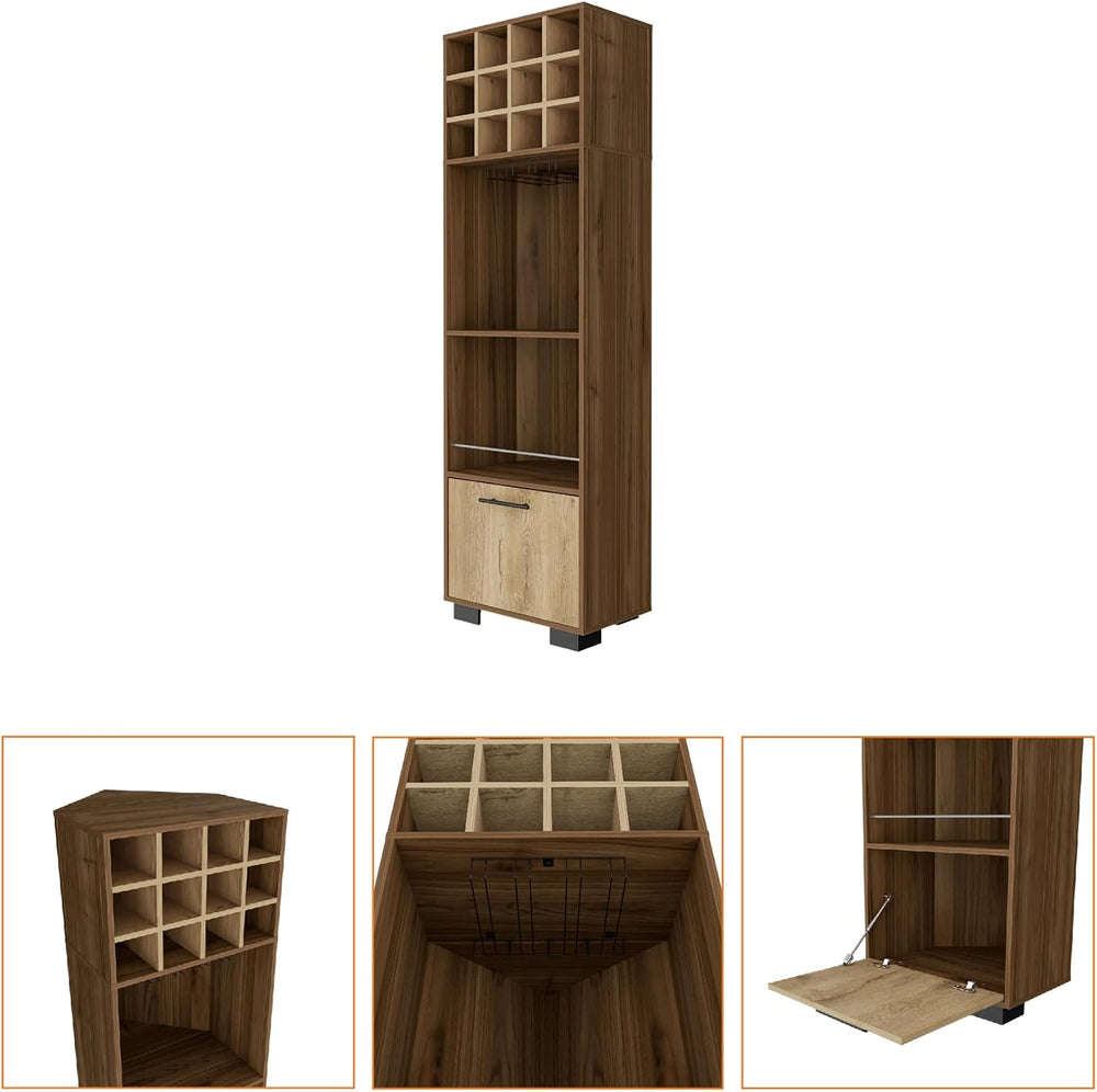 Corner Wine Cabinet Storage Locker, Tall Pantry Sideboard witn 2-Shelf and 1-...