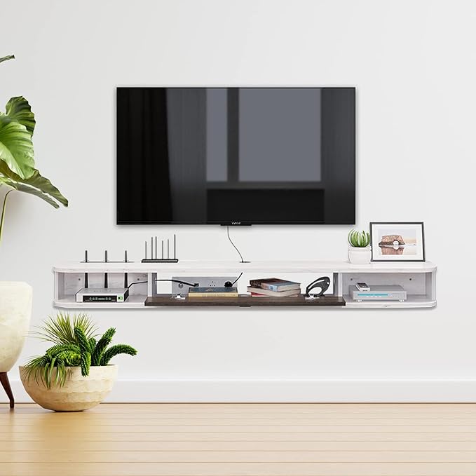 Pmnianhua Floating TV Console,63'' Wall-Mounted Media Console TV Cabi...