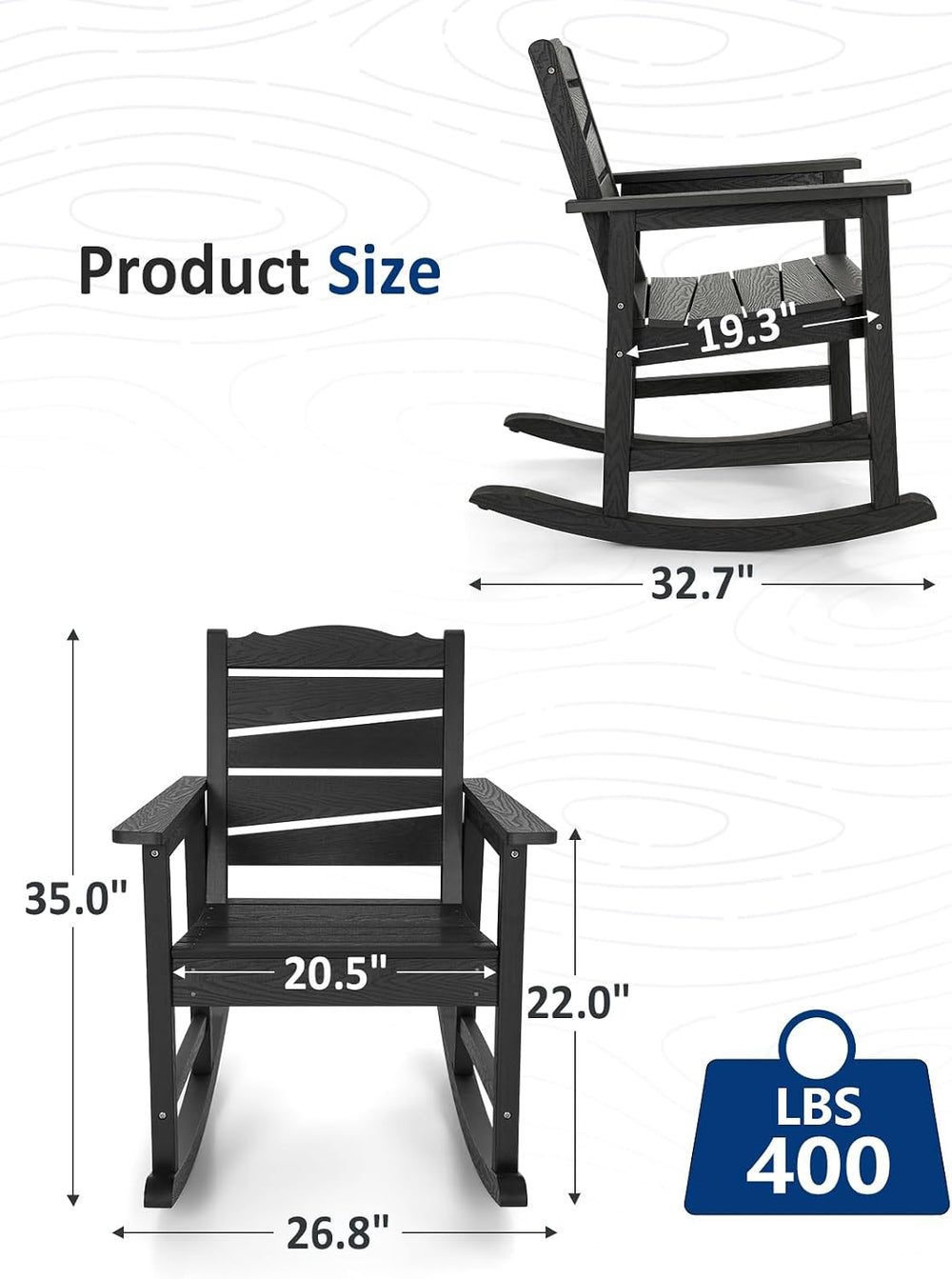Patio Rocking Chairs Set of 2, Weatherproof HIPS Outdoor Rocking Chair for Ad...