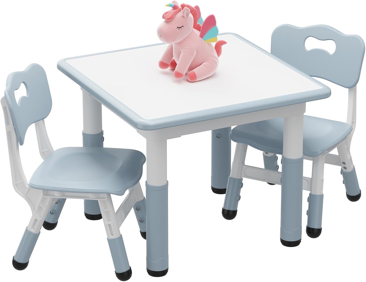 IDEALHOUSE Adjustable Height Kids Table and 2 Chairs Set – Writable Whiteboard Top, Non-Slip Legs, Easy to Clean, Ideal for Toddlers and Children Ages 2-10, Multi-Activity Table for Home, Nursery,