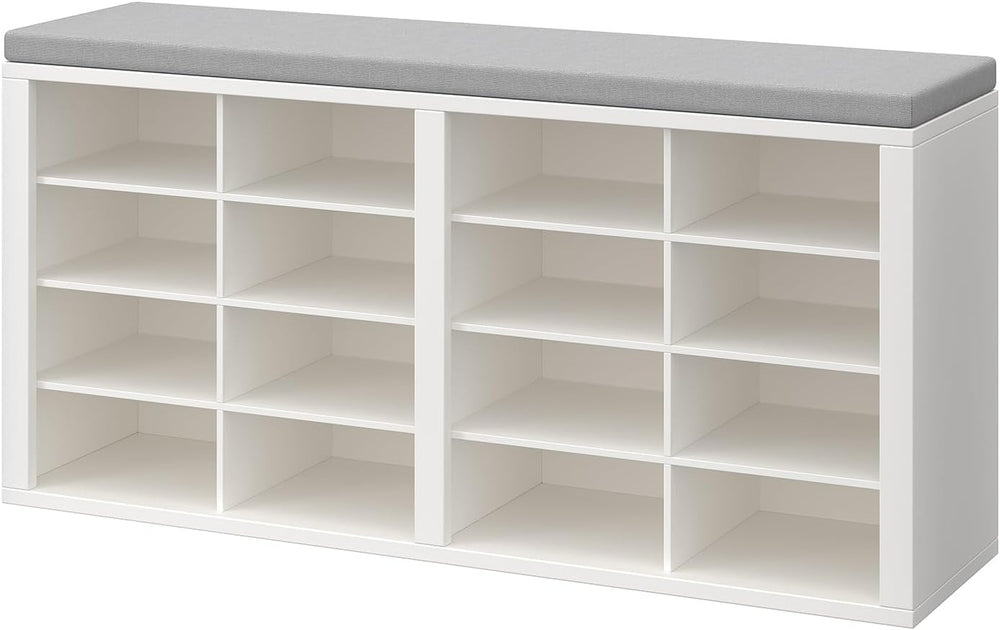 Shoe Storage Bench with Cushion Shoe Rack for Entryway 16 Cubby Multifunction...