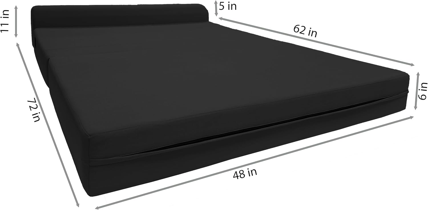 D&D Futon Furniture Sleeper Chair Folding Bed, Studio Sofa Guest Folded Mattress, High Density Foam (72 x 48 x 6, Black)
