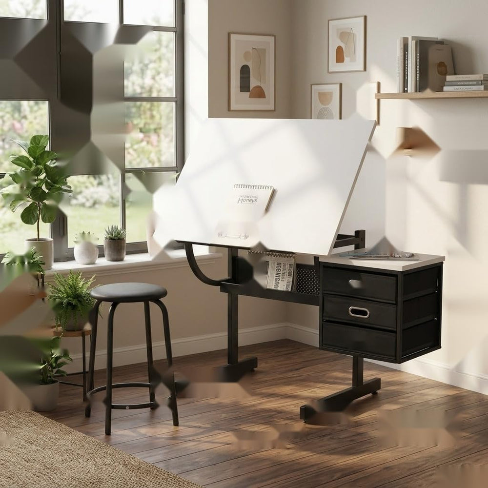 White Tabletop Adjustable Drafting Drawing Table for Crafting, Reading, Writi...