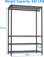 Ulif H4 Plus Portable Closets, 4-Tier Clothes Garment Rack for Bedroom and Cloakroom, Metal Clothing Storage and Organizer Wardrobe System, 45" W x 14" D x 76.4" H, Load 522lbs, Black