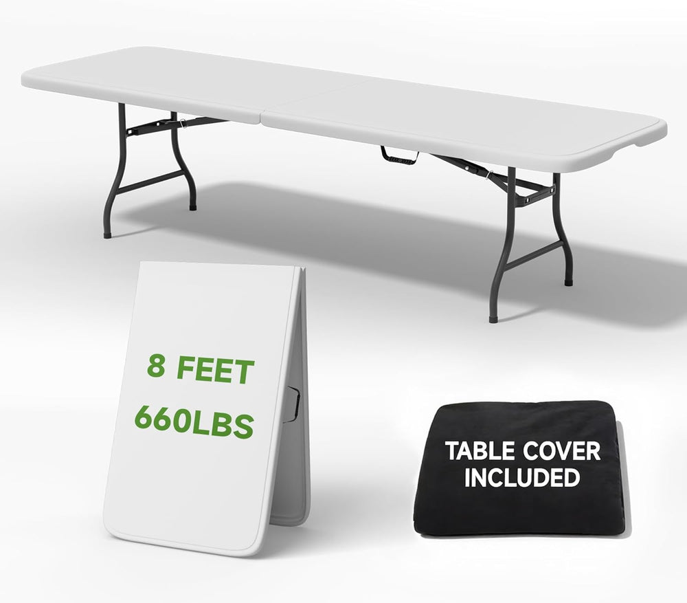 8 Foot Folding Table with Black Cloth - Heavy Duty 660LBS Capacity, Foldable ...