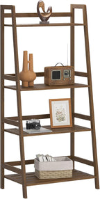 sogesfurniture, 4-Tier Bamboo Ladder Shelf, Rustic Style, Bookshelf Storage Rack, 18.9x11.8x46.5 inches, Brown