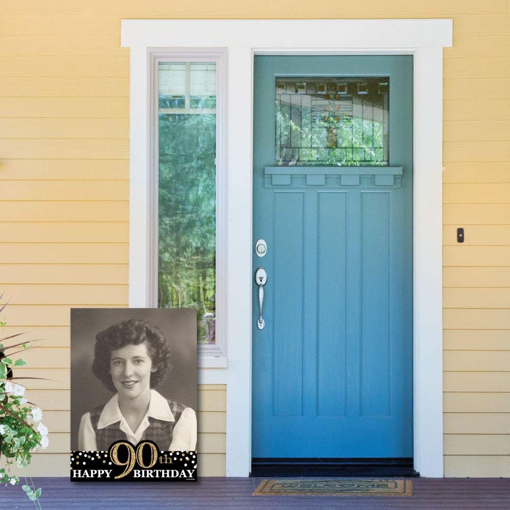 Big Dot of Happiness Custom Adult 90th Birthday - Gold - Photo Yard Sign - Bi...