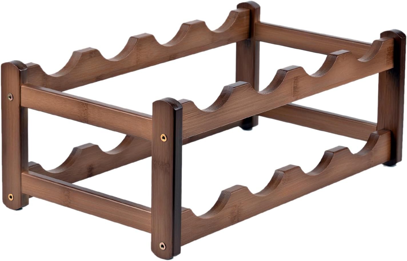 Bamboo Wine Rack, Walnut Finish 2-Tier Freestanding Storage Shelf, Holds 8 Bottles, Space Saving Countertop Cabinet Organizer for Basement, Kitchen, Pantry, Dining Room, Bar