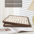 Large Jewelry Trays for Drawers Stackable Velvet Jewelry Display for Vendors Jewelry Drawer Organizer Inserts for Rings Necklace Bracelets Earrings and Studs Earrings (Beige, 100 Slot)