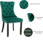 Velvet Dining Chairs Set of 4, Tufted Upholstered Dining Room Chairs with Back Ring Pull, Nailhead Trim and Solid Wood Legs, Modern Dining Chairs for Dining Room, Kitchen(Green)