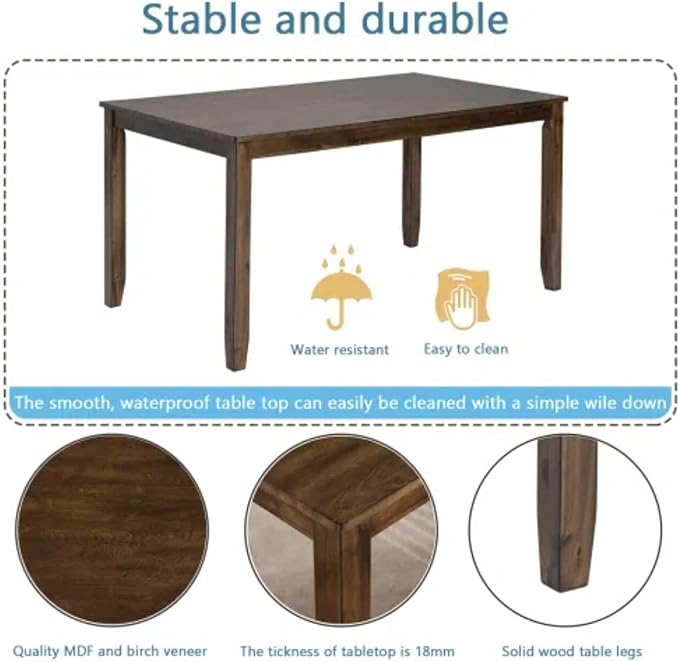 5-Piecern Dining Table Set, Kitchen Set with One Rectangular Table and 4 Upholstered Chairs, Living Room Chairs with Ladder Backrest and Comfortable Seat Cushion, Walnut