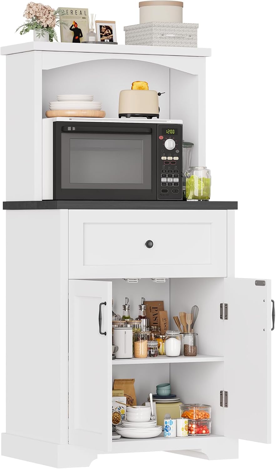 Microwave Stand with Storage and Drawer, Kitchen Pantry Storage Cabinet | Buf...