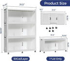 150GAL Extra Large Storage Bins with Lid, 600QT Collapsible Organizer with Wheels, Stackable Closet Cabinet with Doors, Folding Storage Containers for Home, Office, Kitchen, 3Pack White