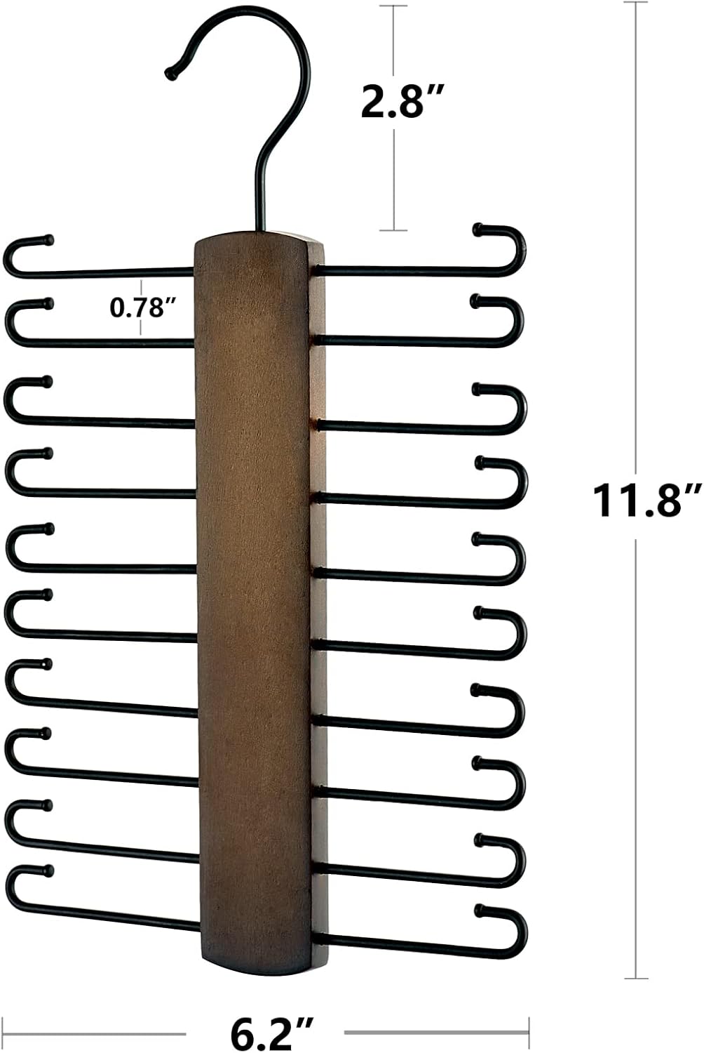 Mkono Wooden Tie Rack Retro Tie Belt Storage Hanger Organizer for Men Closet Space Saving Rack with 20 Non-Slip Hooks for Ties Belt Scarf Organize 360 Rotate Hanger Tie Display Holder, 1 Piece, Brown