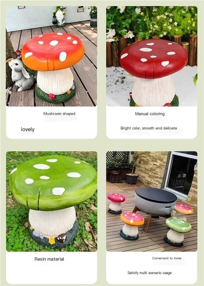 Small Mushroom Shape Ottoman, Outdoor Garden Resin Decorative Mushroom Stool,...