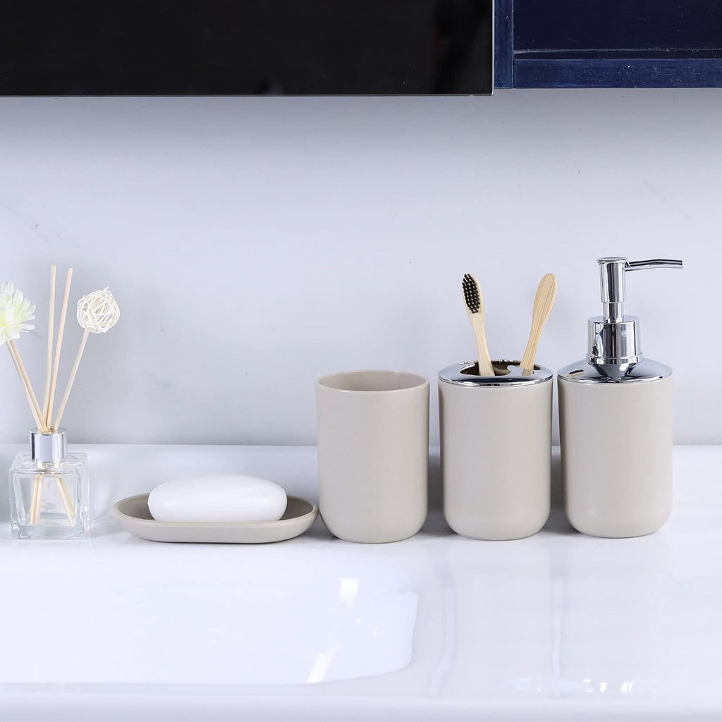 IMAVO Bathroom Accessories Set,Bathroom Set,7 Pieces Bathroom Accessory Set,Tray,Toilet Brush,Trash Can for Bathroom Décor and Housewarming Gifts