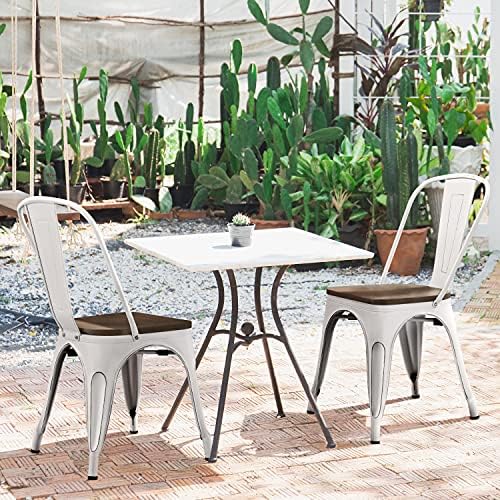 Yaheetech Metal Dining Chairs Set of 4, Stackable Kitchen Chairs, White