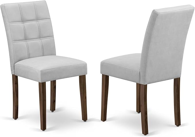 East West Furniture ANAS5-AWA-27 5 Piece Mid Century Dining Set Includes A Dinner Table and 4 Light Gray Polyester Fabric Parsons Chairs, Antique Walnut