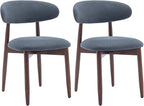 COLAMY Wooden Dining Chairs Set of 2, Modern Fabric Upholstered Dining Room Chair, Farmhouse Kitchen Side Chairs with Foot Pegs, Blue