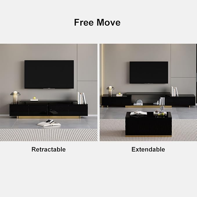 homary Extendable TV Stand, Modern Entertainment Center with Drawers, Adjustable Length Media Console for Living Room Bedroom (Black)