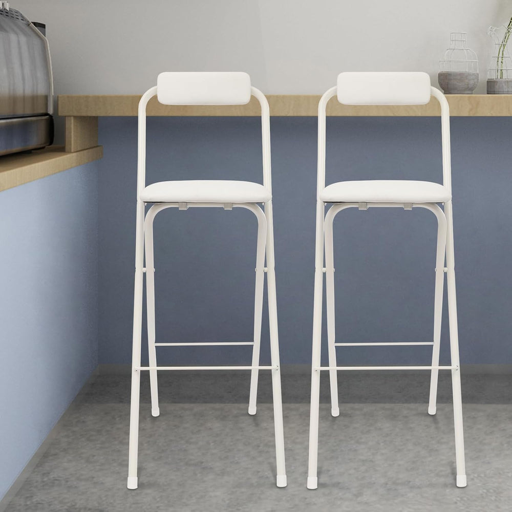 2PCS 29.53'' H Folding Bar Stool with Backrest, White Tall Folding Ch...