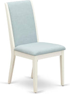 East West Furniture V027LA015-9 9 Piece Dining Set Includes a Rectangle Dining Room Table with V-Legs and 8 Baby Blue Linen Fabric Upholstered Parson Chairs, 40x72 Inch, Multi-Color