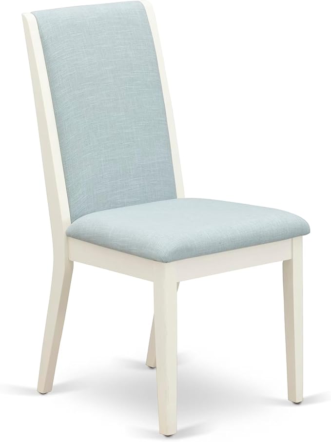 East West Furniture V077LA015-5 5 Piece Dinette Set Includes a Rectangle Dining Room Table with V-Legs and 4 Baby Blue Linen Fabric Upholstered Parson Chairs, 40x72 Inch, Multi-Color