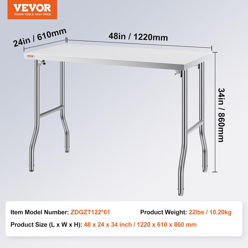 VEVOR Stainless Steel Foldable Work Table, 24 * 48 Inch Heavy Duty Food Outdo...