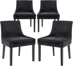 COLAMY Modern Dining Chairs Set of 4, Upholstered Corduroy Accent Side Leisure Chairs with Mid Back and Wood Legs for Living Room/Dining Room-Black