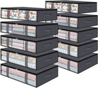StorageRight Under Bed Storage Bins, 10-Pack 40L Foldable Fabric Storage Bags with Transparent Window, Breathable Organizer for Clothes/Blanket/Comforter/Quilt, Grey