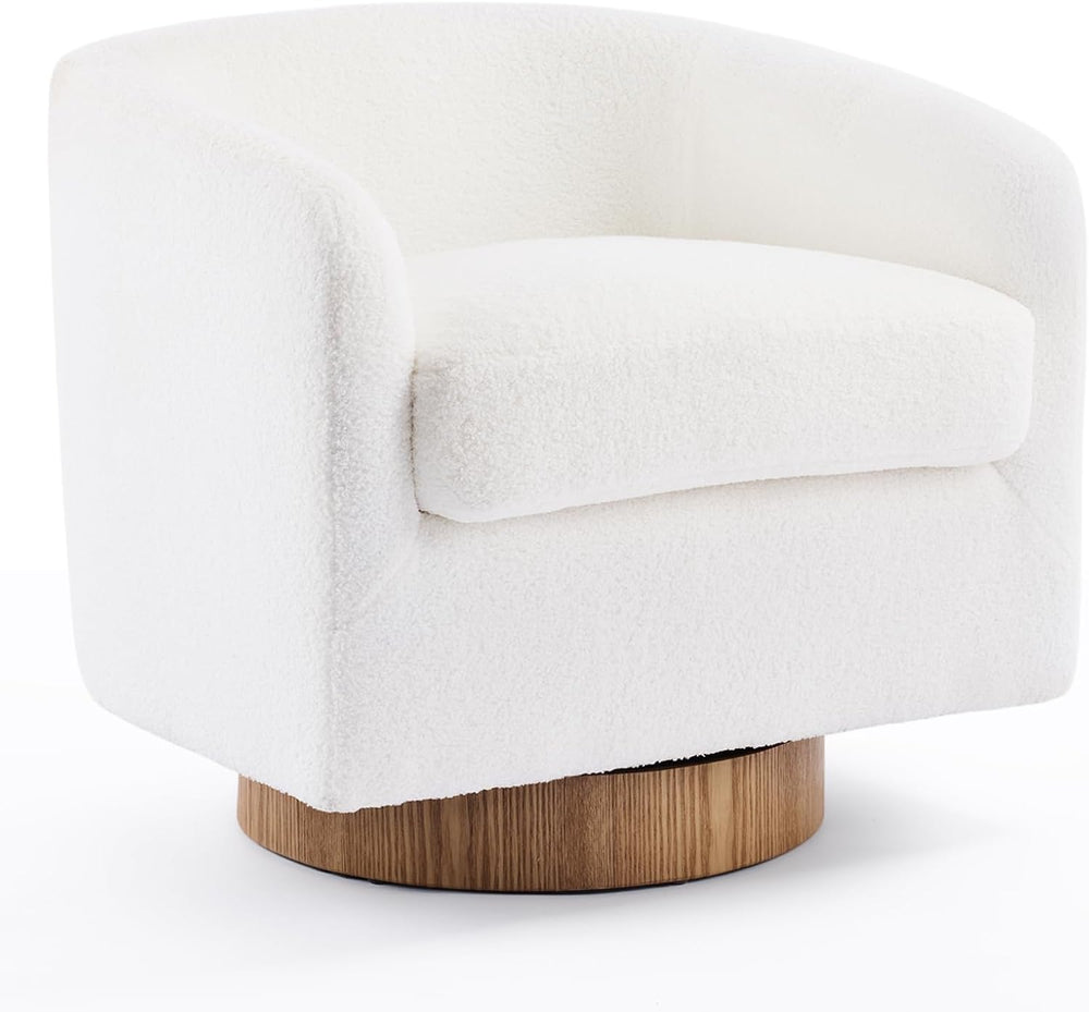 VINGLI 360°Swivel Accent Chair with Engineered Wood Base and Removable Cushio...