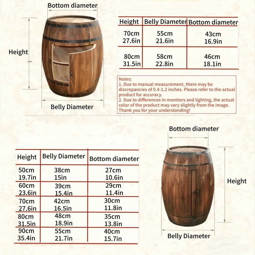 Wooden Barrel Table, Freestanding Whiskey Cabinet with Storage Shelves, Rusti...