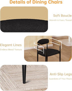 Morden Fort Black Modern Dining Chairs Set of 2, Boucle Upholstered Accent Dining Chairs with Gold Armrest and Curved Backrest for Kitchen, Living Room and Lounge