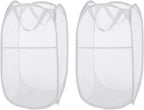 Larpur Pop Up Laundry Hampers, Portable Mesh Laundry Baskets, Collapsible Clothes Laundry Bin for Bedroom, Travel, Bathroom, College Dorm, White - 2 Pack