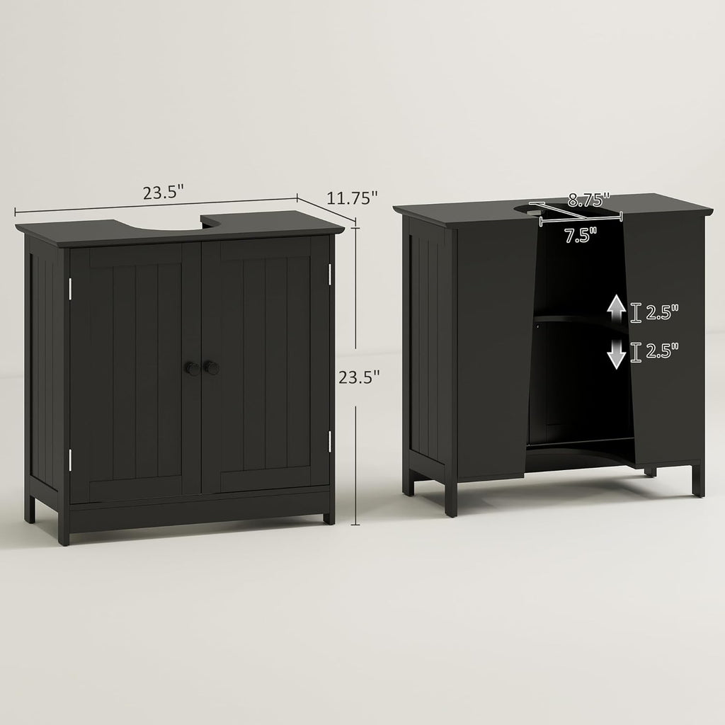 HOMCOM Under Sink Bathroom Cabinet with 2 Doors and Shelf, Pedestal Sink Bathroom Vanity Cabinet, Black