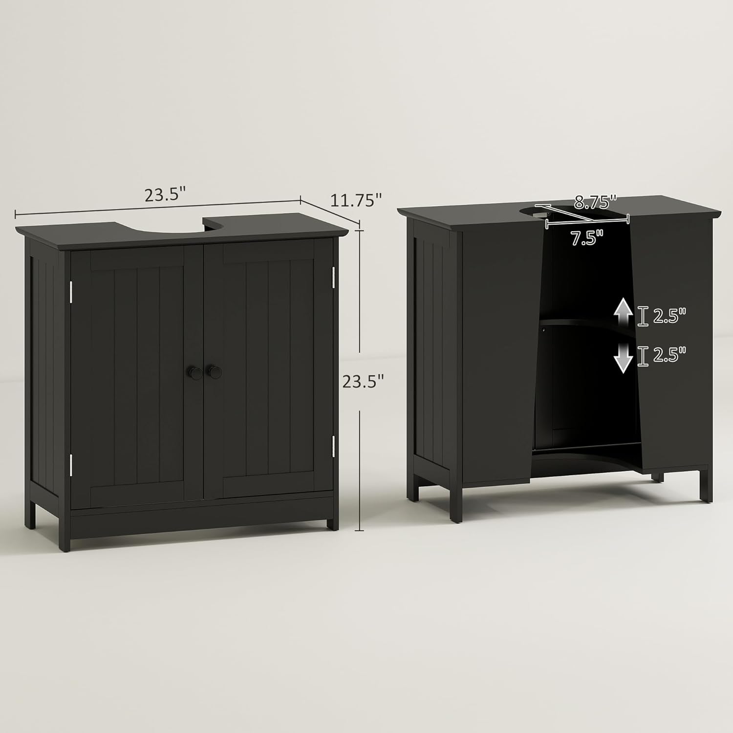 HOMCOM Under Sink Bathroom Cabinet with 2 Doors and Shelf, Pedestal Sink Bathroom Vanity Cabinet, Black