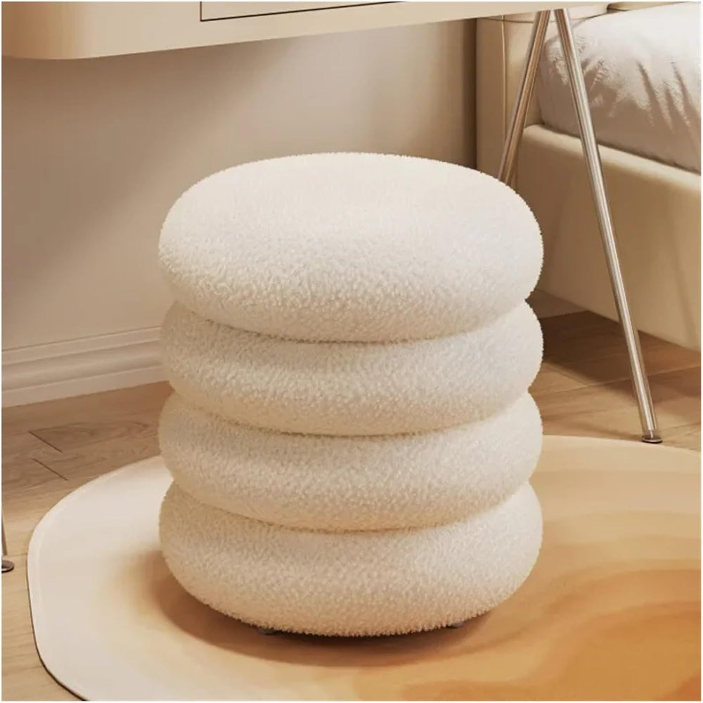 Soft Lamb Wool Ottoman Cream Vanity Stool for Girls' Makeup Bedroom Chair...